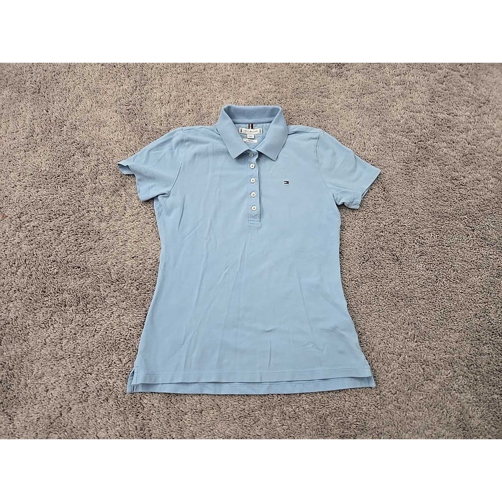Tommy Hilfiger Polo Shirt Womens S Blue Short Sleeve Slim Fit Golf Preppy Casual